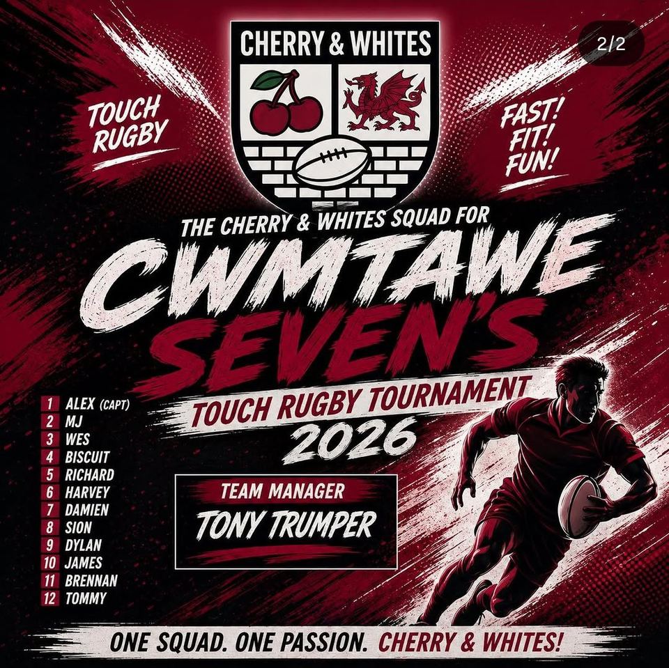 The Cherry and Whites squad for the Cwmtawe Seven's touch rugby tournament 2026, team manager Tony Trumper