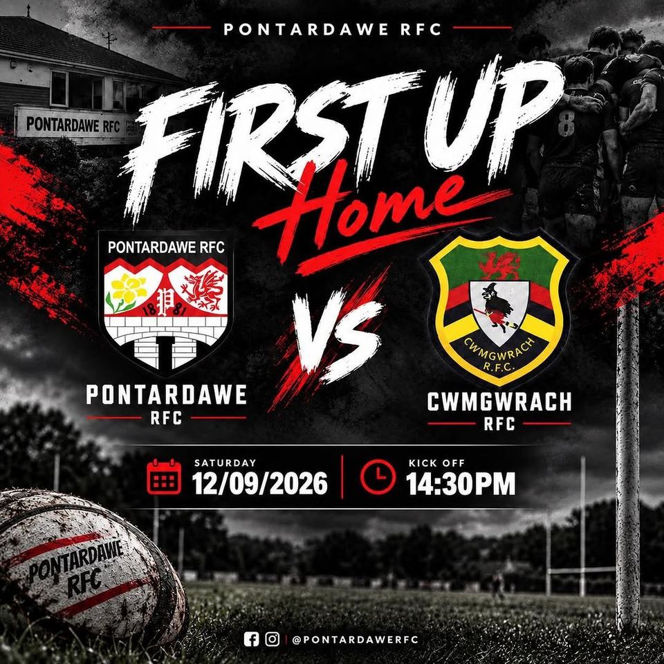 First up home: Pontardawe RFC v Cwmgwrach RFC, Saturday 12/09/2026, kick-off 14:30