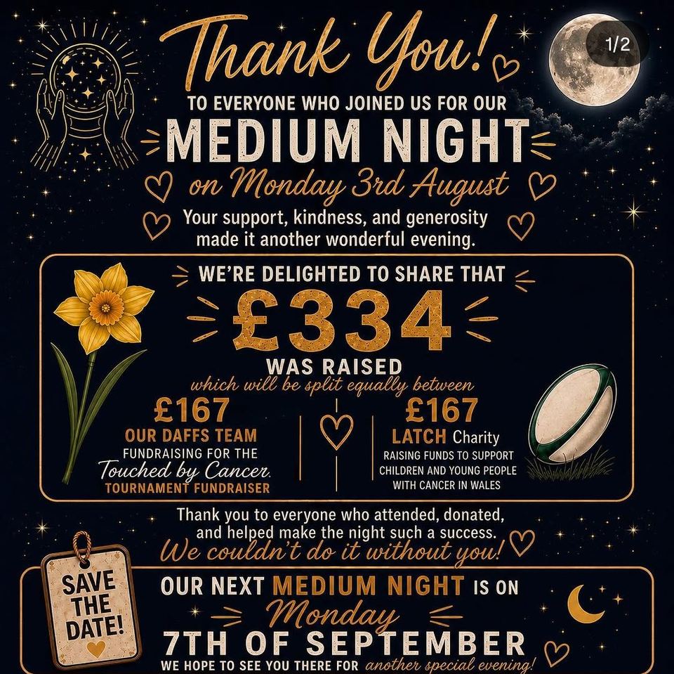 Thank you: the Medium Night on Monday 3rd August raised £334, split £167 to the Daffs team and £167 to LATCH charity