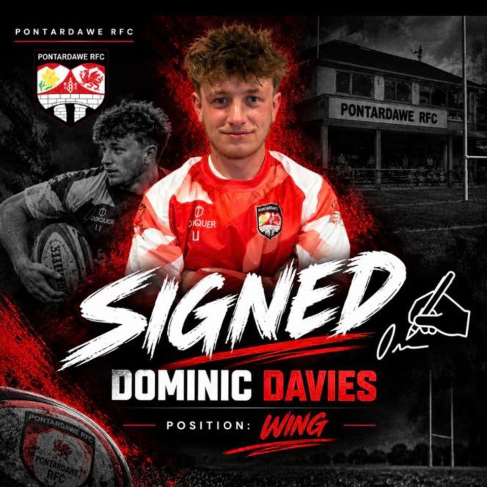 Signed: Dominic Davies, position wing, in the Pontardawe RFC shirt
